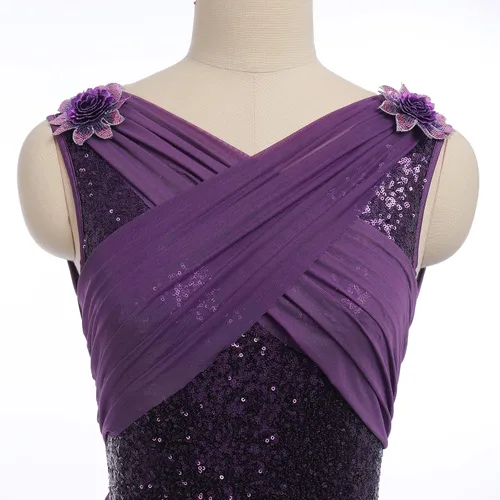Vista 4 de AFAVOM Disfraz de baile lírico para mujer, vestido de lentejuelas con flores, falda asimétrica de tul fluida, disfraces de danza contemporánea
