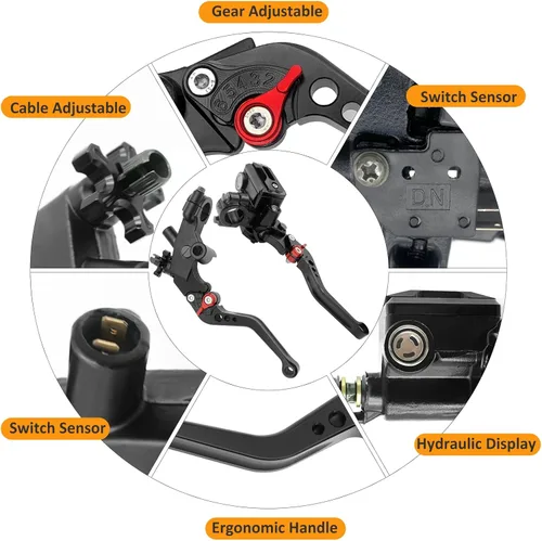 Vista 4 de Juego de palancas universales de freno y embrague de manillar de motocicleta 7/8" 22mm para izquierda y derecha, compatibles con Yamaha Honda Negro
