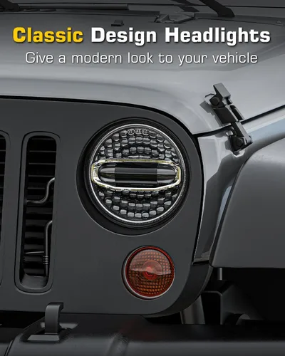 Vista 6 de H6024 Faros LED de 7 pulgadas redondos con halo compatibles con Jeep Wrangler JK JKU 2007-2017, H1 H2, Miata, haz alto/bajo DRL, señal de giro, Negro