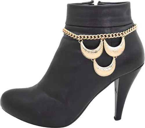 Vista 2 de Trendy Fashion Jewelry Cadena de botas occidentales para mujer, pulsera de metal brillante, tobillera, tacón alto, elegante lunas, encanto
