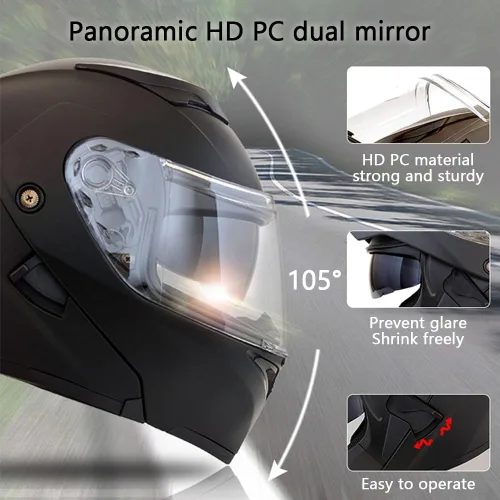 Vista 2 de Casco modular Bluetooth para motocicleta, aprobado por DOT, abatible, de cara completa, integrado, antivaho, doble visera, casco para motocicleta