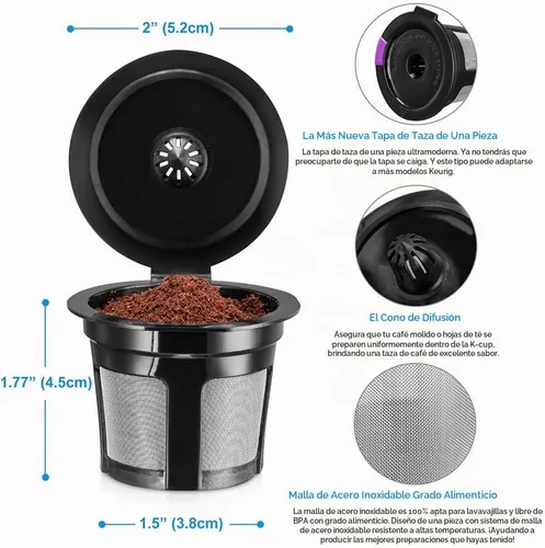 Vista 3 de K Cups reutilizables, filtros de café reutilizables de ajuste universal con malla de acero inoxidable de grado alimenticio, cápsulas de café