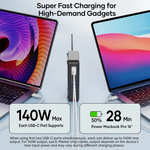 Vista 2 de Bloque de Cargador USB C de 10 Puertos, Estación de Carga USB de 450W para Múltiples Dispositivos, 5 Tipo C + 5 USB A Concentrador de Carga GaN PD