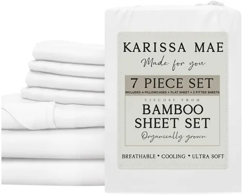 Vista 88 de KARISSA MAE Juego de sábanas de viscosa de bambú de lujo, 100% certificado FSC, refrescante, lujosamente suave, bolsillos profundos de 18 pulgadas