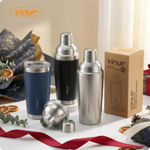 Vista 9 de VINUR Coctelera aislada, coctelera de Martini aislada al vacío de acero inoxidable de 20 onzas con colador integrado y tapa jigger para camarero