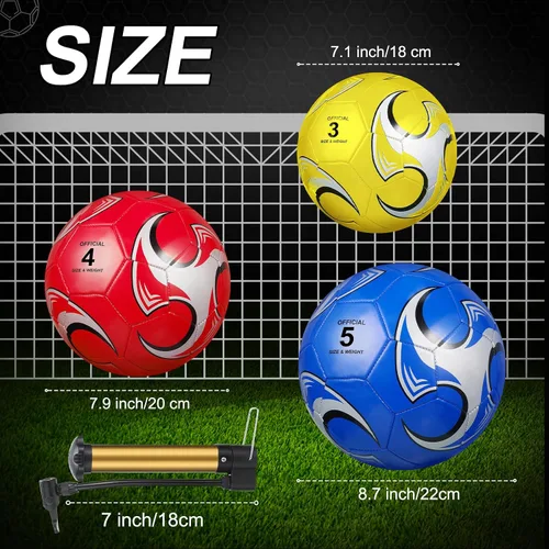 Vista 2 de Lenwen 12 pelotas de fútbol con inflador a granel, tamaño oficial 5, 4, 3, niños, adolescentes, adultos, deportes en interiores y exteriores, regalo