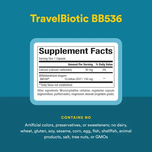 Vista 4 de Natural Factors, TravelBiotic, apoya la salud del colon y el sistema inmunológico, suplemento probiótico estable, 10 mil millones de UFC, vegano, 60