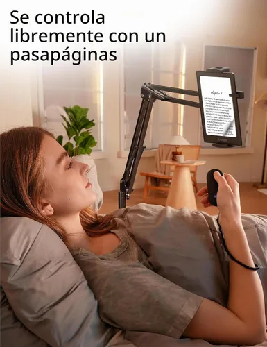 Vista 2 de VOLTIFYMAX Soporte de Piso para Kindle con Pasador de Páginas Remoto para Leer en la Cama, Soporte para Tableta con Clicker, Accesorios Kindle Negro