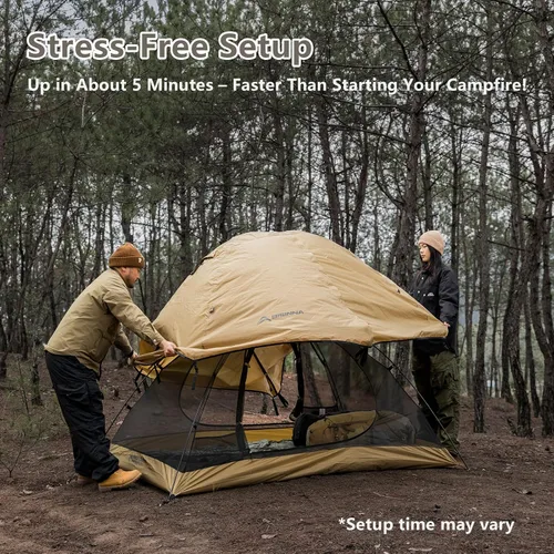 Vista 9 de BISINNA Tienda de campaña para 2 personas, ligera, impermeable, 3 estaciones, con poste de aluminio para montañismo al aire libre, senderismo, viajes