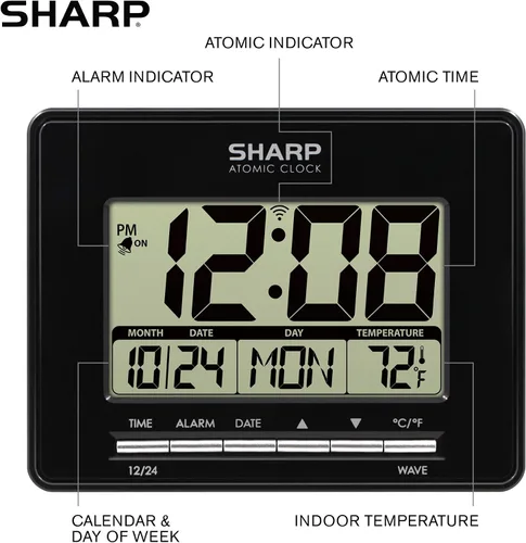 Vista 4 de Reloj de Escritorio Atómico Sharp – Reloj Despertador Digital de Ajuste Automático - Precisión Atómica - Pantalla Fácil de Leer con Visualización
