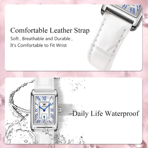 Vista 5 de RORIOS - Reloj de cuarzo impermeable con correa de cuero genuino con números romanos reloj de pulsera de moda para damas y niñas
