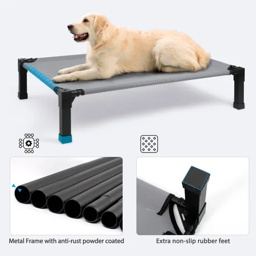 Vista 5 de Cama elevada refrescante para perros, catre elevado para perros con malla transpirable lavable y marco de metal, portátil para uso en exteriores e
