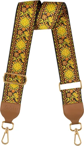 Vista 9 de Purse Strap, Jacquard Embroidered 2" Wide Soft Cotton & Leather Ends Purse Straps Replacement Crossbody Bag Straps (Jacquard Orange White)