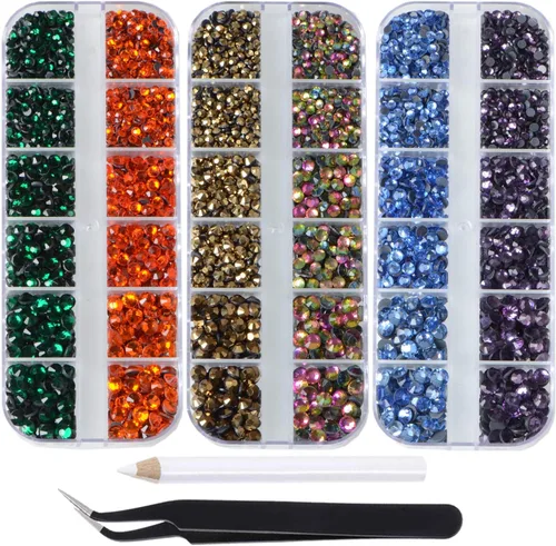 Vista 24 de Massive Beads Más de 9500 diamantes de imitación termoadhesivos redondos de vidrio con parte trasera plana para hacer tú mismo con 1 pinza y 1 12