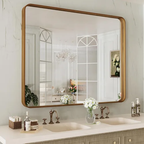 Vista 29 de LOAAO 20x16 Pulgadas Espejo de Baño con Marco de Metal Negro para Pared, Espejo de Tocador de Baño de Estilo Granja, Espejo Grande Rectangular
