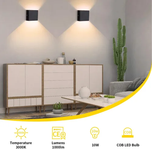 Vista 8 de Lightess Aplique de pared LED cableado, 10 W, juego de 2 lámparas de pared modernas negras, luces de montaje en pared arriba hacia abajo, mini metal