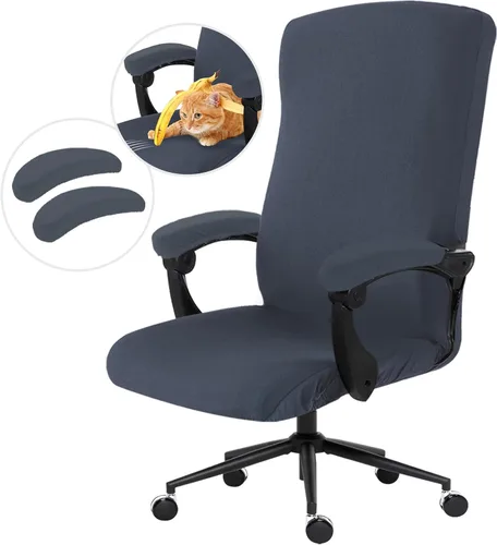 Vista 75 de Fundas elásticas resistentes al agua para sillas de computadora - Protectores lavables para respaldo giratorio y asiento para mascotas - Negro