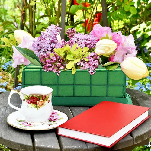 Vista 7 de Jaula de espuma floral, espuma de flores con soporte, jaula de espuma de flores secas y húmedas para arreglos florales, flores frescas, jardín