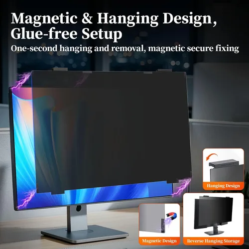 Vista 4 de Paquete de 2 pantallas magnéticas de privacidad de 24 pulgadas para monitor de computadora 16:9, protector de pantalla antirreflejos, pantalla