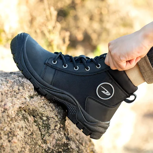 Vista 6 de ORISTACO Botas de seguridad de trabajo con punta de acero resistente a pinchazos de construcción industrial