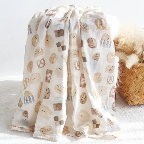 Vista 6 de LifeTree Mantas envolventes de muselina orgánica unisex para recién nacidos, de algodón orgánico, grande de 47 x 47 pulgadas, pan y marrón