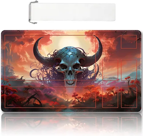 Vista 28 de Tapete de juego MTG cosido de alta calidad con zonas y respaldo de goma antideslizante, tapete de juego TCG para MTG y otros juegos de cartas, Dkt
