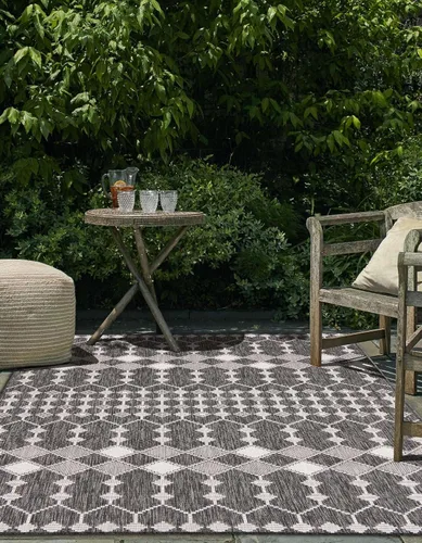 Vista 4 de Unique Loom Outdoor Trellis Collection - Alfombra de área - Traliccio (2 pies 2 pulgadas x 3 pies 1 pulgada, rectangular, carbón/marfil)