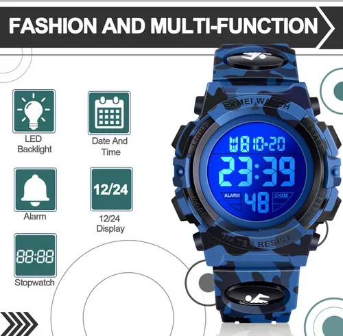 Vista 3 de Reloj digital deportivo impermeable LED 50M para niños, regalos para niños