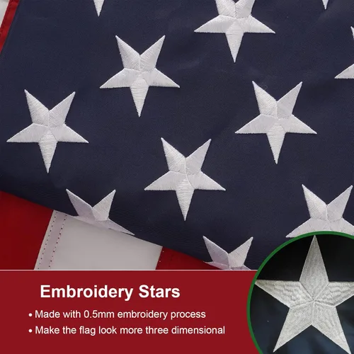 Vista 3 de SYII Bandera estadounidense de 10 x 15 pies para exteriores, estrellas bordadas de lujo y rayas cosidas de doble costura, banderas estadounidenses