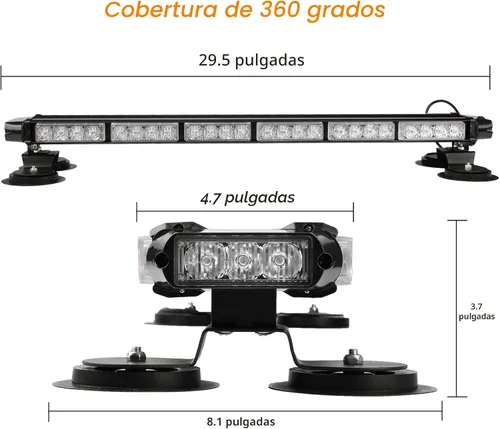 Vista 3 de ASPL - Barra de luz estroboscópica de 75 cm, 54 LED, doble cara, intermitente, de alta intensidad, luz estroboscópica con base magnética para Ámbar
