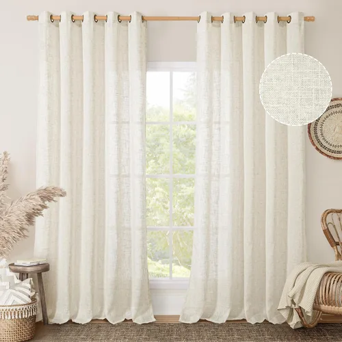 Vista 157 de LAMIT Cortinas de lino marrón caramelo para sala de estar, 84 pulgadas, de lino sintético, texturizado, filtrante de luz, paneles de privacidad