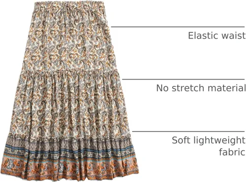 Vista 3 de Milumia Women Boho Vintage Floral Print Long Skirt Summer Tiered Maxi Skirt