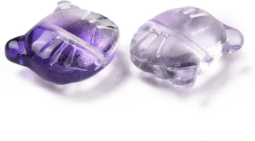 Vista 3 de KISSITTY 200 cuentas de cristal de gato para fabricación de joyas, color azul violeta, forma de cabeza de gato, centro perforado de cristal