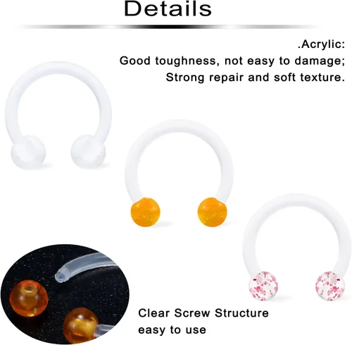 Vista 3 de Retenedor de tabique de plástico transparente, anillos flexibles para labios, joyería de piercing sonriente, aretes Daith para cirugía deportiva