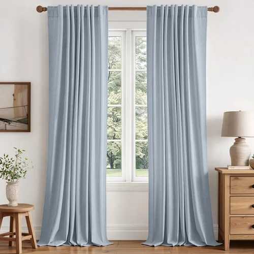 Vista 23 de MIULEE Cortinas de lino 100% opacas para dormitorio, 40 pulgadas de ancho x Marrón Oscuro