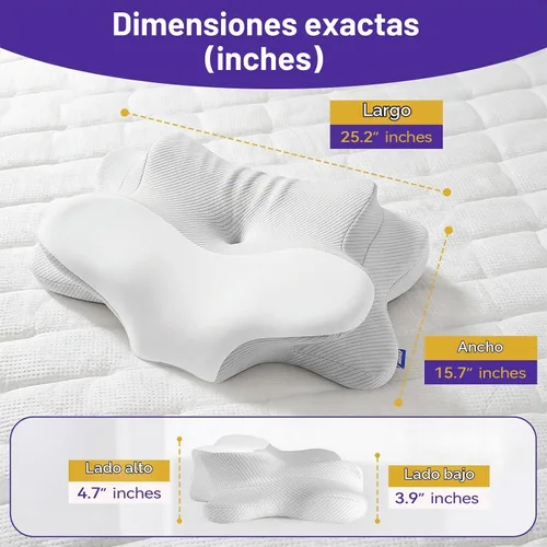 Vista 3 de Almohada cervical para aliviar el dolor de cuello, almohada ergonómica de espuma viscoelástica de doble altura con funda transpirable refrescante