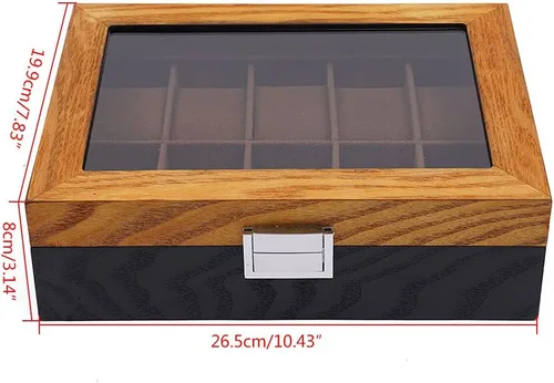 Vista 5 de Fetcoi Caja de reloj con 10 ranuras para reloj, de madera+tela de terciopelo para reloj organizador de relojes para hombres y mujeres, color negro