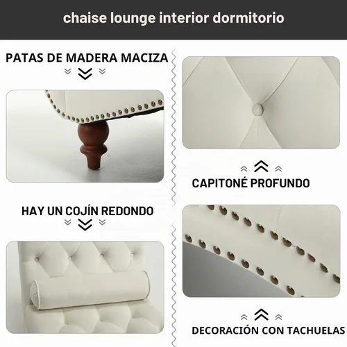 Vista 4 de Tumbona para interiores, sillón con botones para dormitorio Beige