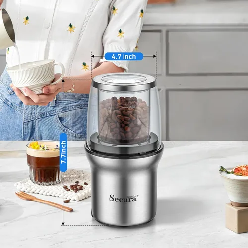 Vista 8 de Secura Brands - Molinillo eléctrico para café y especias For Spices, Coffee Bean, Glass, 2 Removable Bowl, Pulse Control, Dry and Wet Grinding