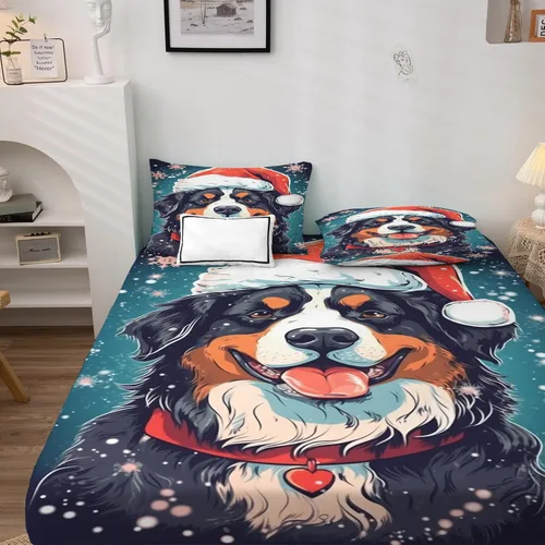 Vista 4 de Sábanas para perros tamaño individual – Sábanas y fundas de almohada de copo de nieve – 100% microfibra, estampado de alta cantidad de hilos, sábana
