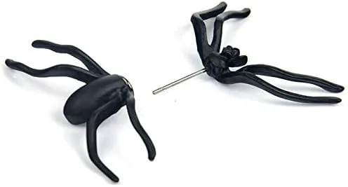 Vista 6 de Cathtering - Aretes de araña de Halloween para mujer, aretes negros de Halloween, accesorios de disfraz para festivales, cosplay, baile, baile