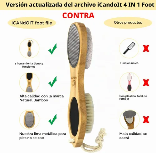 Vista 8 de ICANdOIT 4 en 1 lima de pie de bambú removedor de callos cepillo