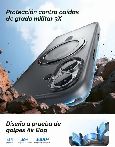 Vista 5 de MAGIC JOHN Soporte Magnético Invisible Giratorio 360° para Funda de iPhone 17 [Botón de Control de Cámara] [Compatible con MagSafe] 16 pies Shockof