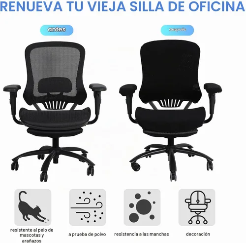 Vista 5 de Tallew Juego de 4 fundas protectoras universales para sillas de oficina, fundas de asiento elásticas para sillas de oficina, fundas para Negro