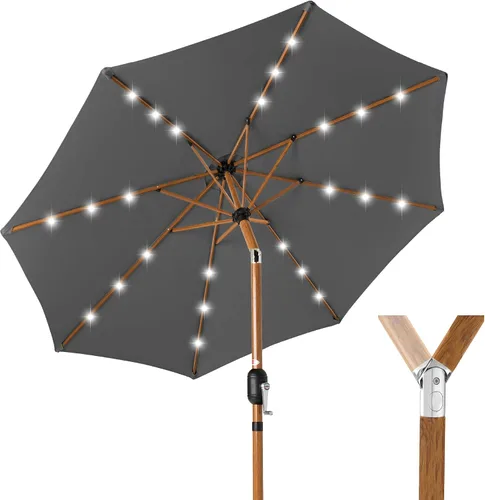 Vista 63 de Best Choice Products Sombrilla de Patio Solar de Poliéster con Luz LED de 10 pies con Ajuste de Inclinación y Tela Resistente a los Rayos UV - Gris