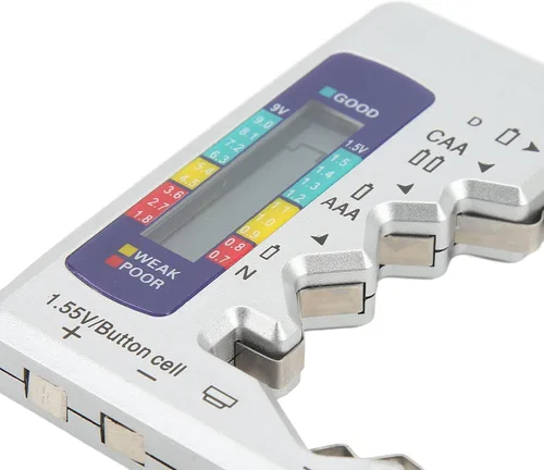 Vista 5 de Pilipane AAA, versátil probador digital de capacidad de batería para baterías AA, D, C, N y 9V, pantalla LCD (plata)