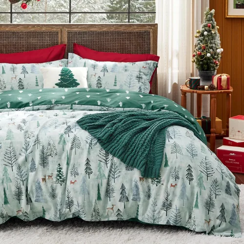 Vista 15 de Bedsure Juego de funda de edredón de Navidad tamaño individual, juego de ropa de cama festivo para niños con un diseño reversible a cuadros