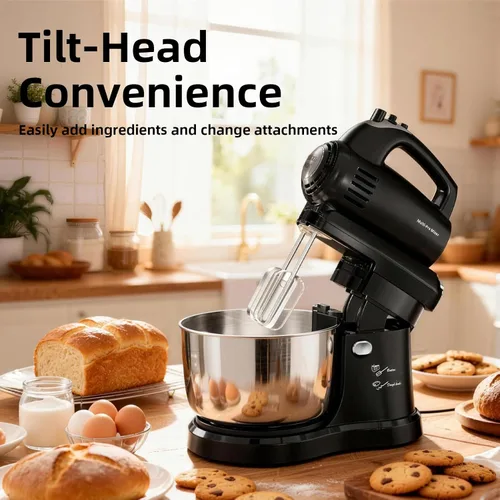 Vista 5 de Batidora de Pie Batidora de Mano Eléctrica de Cocina - Tazón Giratorio Automático de 3.2 QT y Batidor, Batidora de Pie Pequeña, Batidora Doméstica