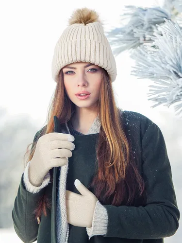 Vista 6 de Juego de 4 piezas de gorro de punto con forro de satén de invierno para mujer, negro (Black and Beige)