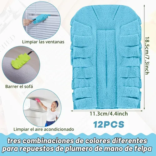 Vista 2 de Zubebe 12 piezas de repuesto de plumero de forro polar reutilizables, plumeros planos de plumas, almohadillas de limpieza lavables para múltiples